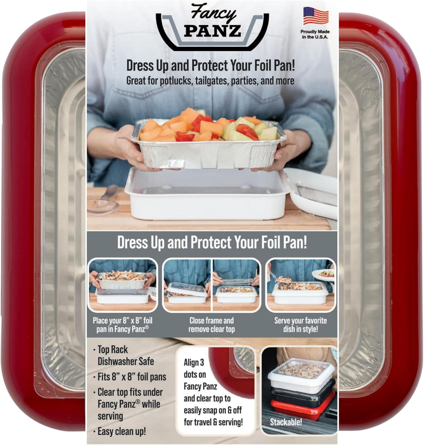 Fancy Panz - Red 8x8 Aluminum Foil Pan Carrier with Lid - Elevated Food Serving Tray - Portable C... | Amazon (US)