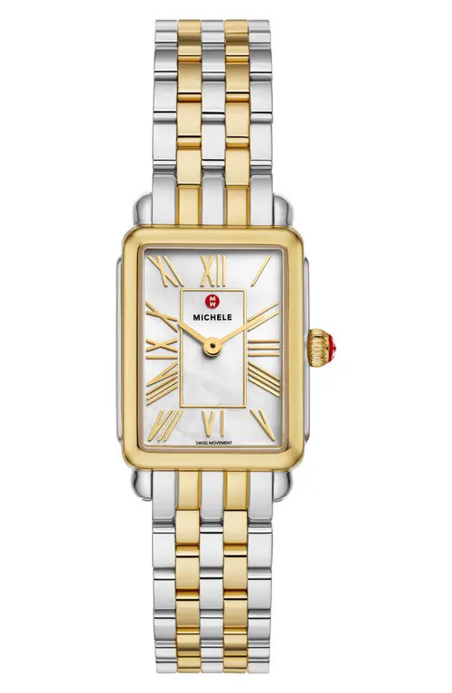 MICHELE Deco Park Mother-of-Pearl Bracelet Watch, 23mm x 29mm in Two Tone at Nordstrom | Nordstrom