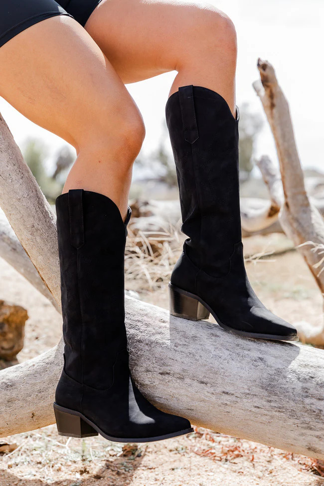 Charlotte Black Leather Cowboy Boots | Pink Lily