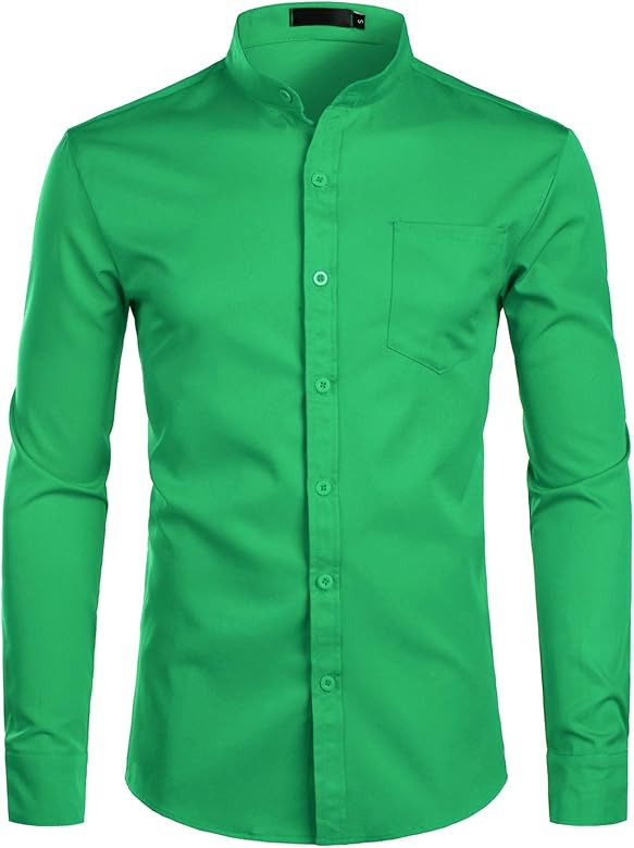 ZEROYAA Men's Banded Collar Slim Fit Long Sleeve Casual Button Down Dress Shirts with Pocket | Amazon (US)