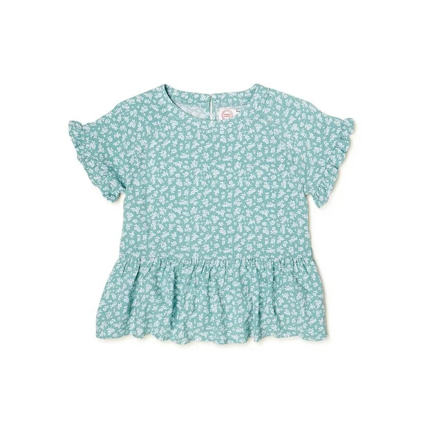 Wonder Nation Girls Short Sleeve Woven Peplum Top, Sizes 4-18 & Plus - Walmart.com | Walmart (US)
