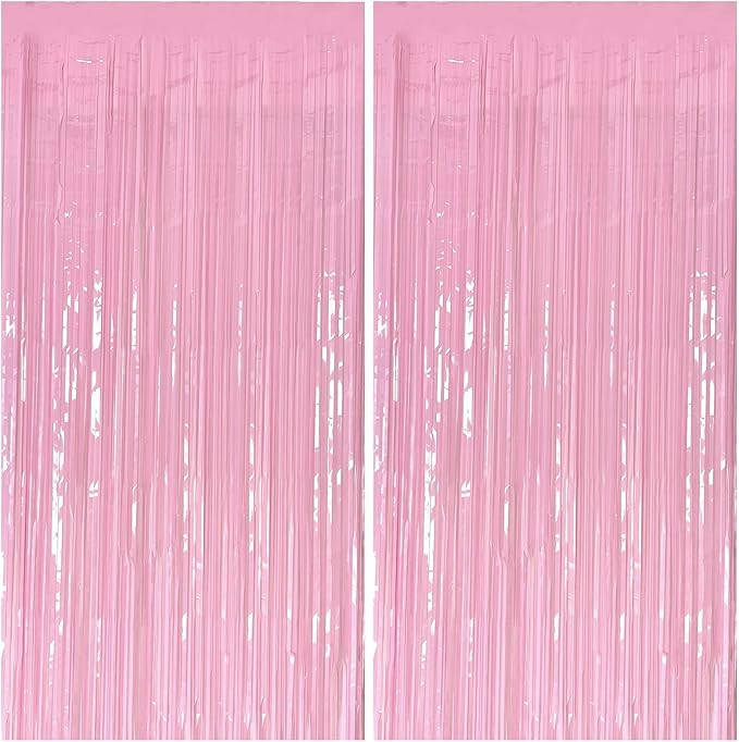 Pastel Pink Party Streamers Foil Fringe Backdrop Curtains Tinsel Streamers Birthday Party Decorat... | Amazon (US)