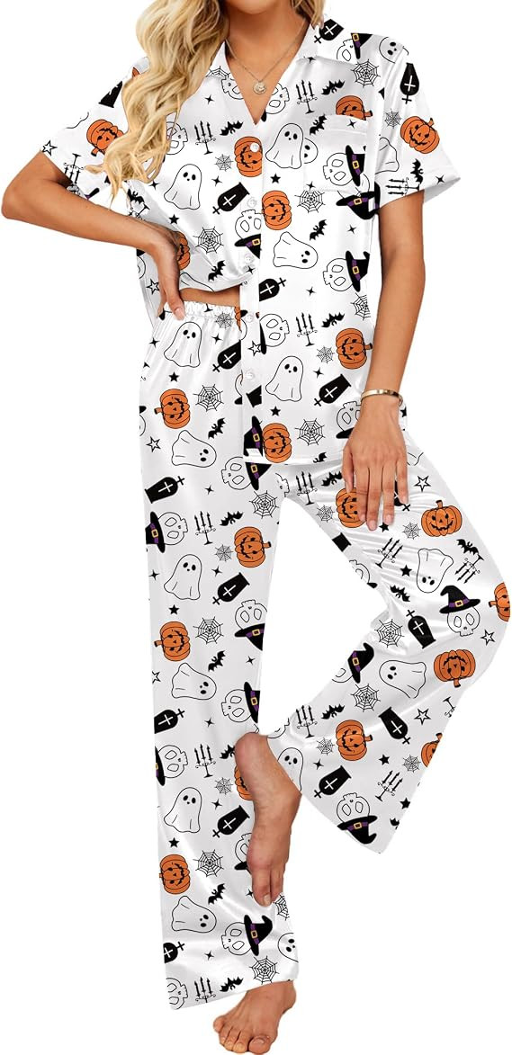 Ekouaer Silk Pajamas for Womens Set 2 Piece Fall Pjs Button Down Sleepwear | Amazon (US)