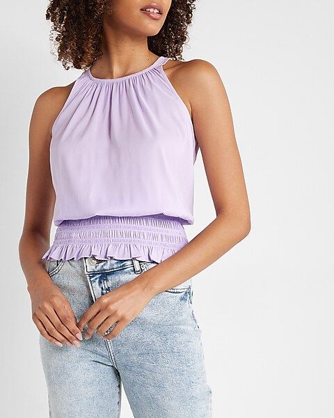 Conscious Edit Ruched High Neck Smocked Waist Top | Express
