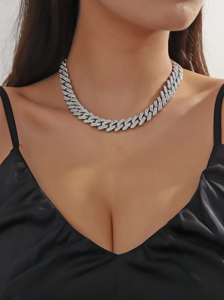 1 Pc Modern Minimalist Style Cubic Zirconia Necklace Steel Colored Women's Birthday | SHEIN