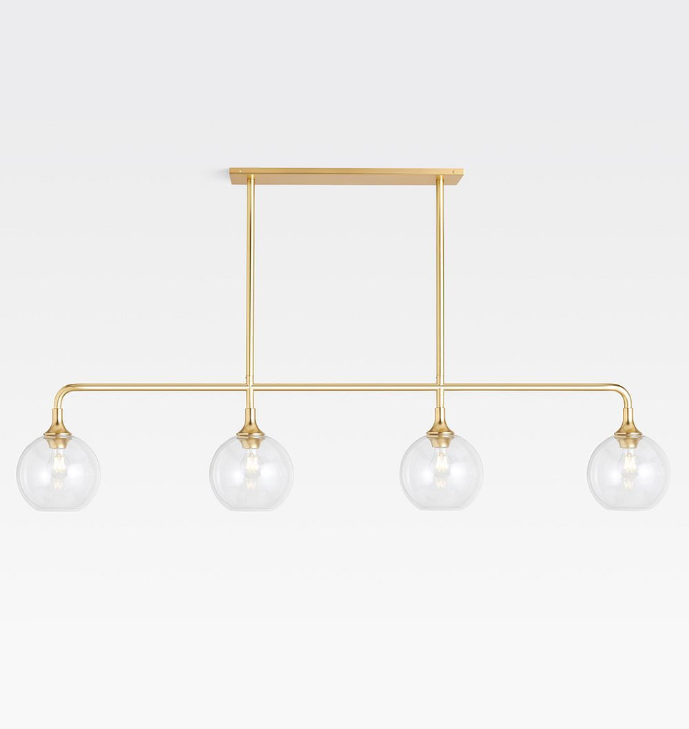 Poplar 54" Linear Pendant Pendant, Aged Brass - Clear Globe Shades - 30" Length | Rejuvenation
