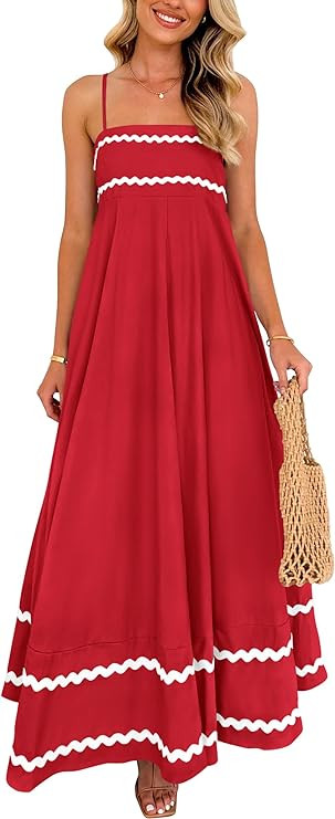PRETTYGARDEN Women's 2025 Summer Flowy Maxi Dress Casual Sleeveless Spaghetti Strap Ruffle Beach ... | Amazon (US)