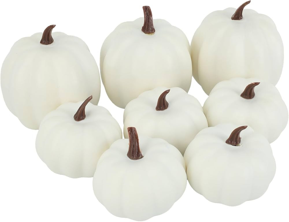 Fake Pumpkins, 8 Pcs White Artificial Pumpkins, Plastic Pumpkins for Halloween and Thanksgiving P... | Amazon (US)
