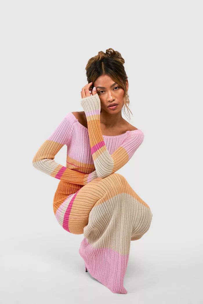 Premium Stripe Crochet Maxi Dress | Boohoo.com (UK & IE)