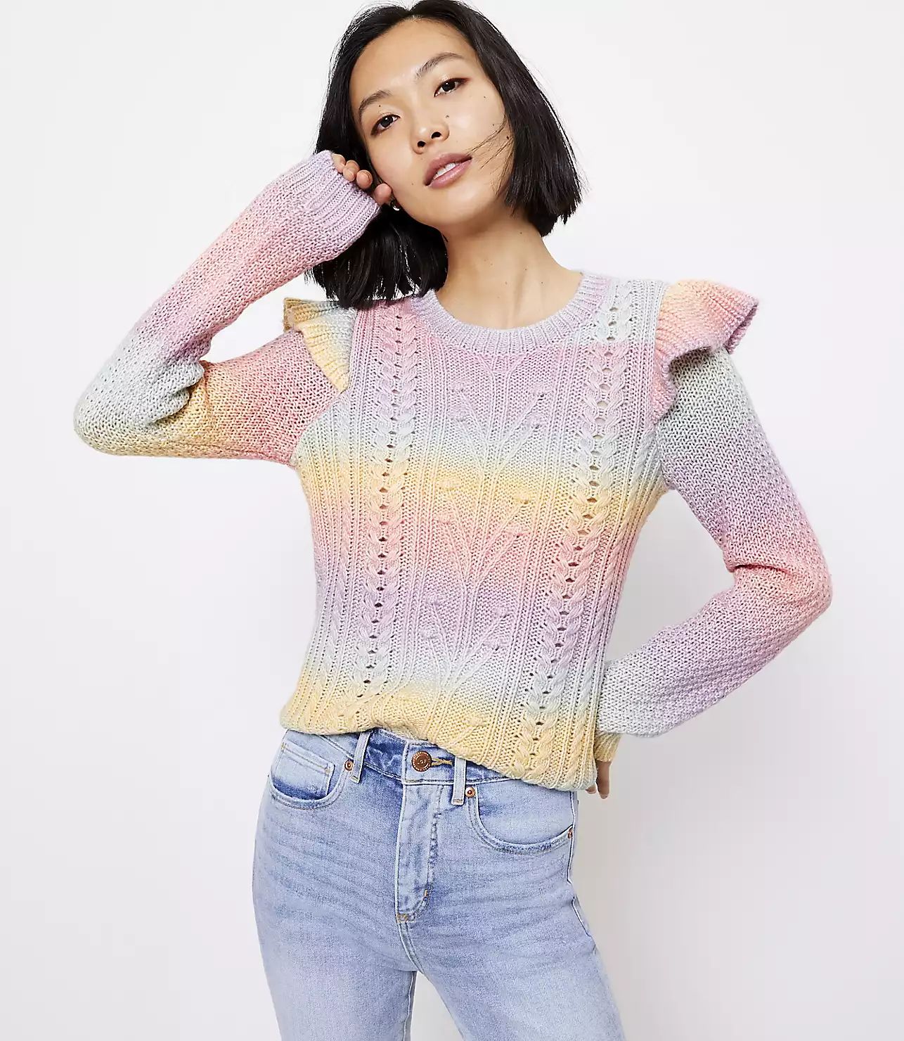 Spacedye Ruffle Sleeve Sweater | LOFT