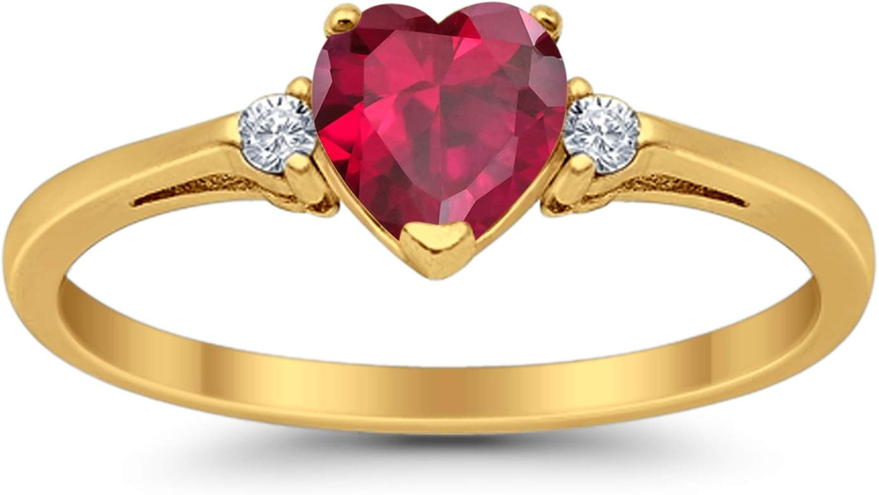 Blue Apple Co. 925 Sterling Silver Promise Ring Heart shape Simulated Ruby Yellow Tone Rhodium PL... | Amazon (US)