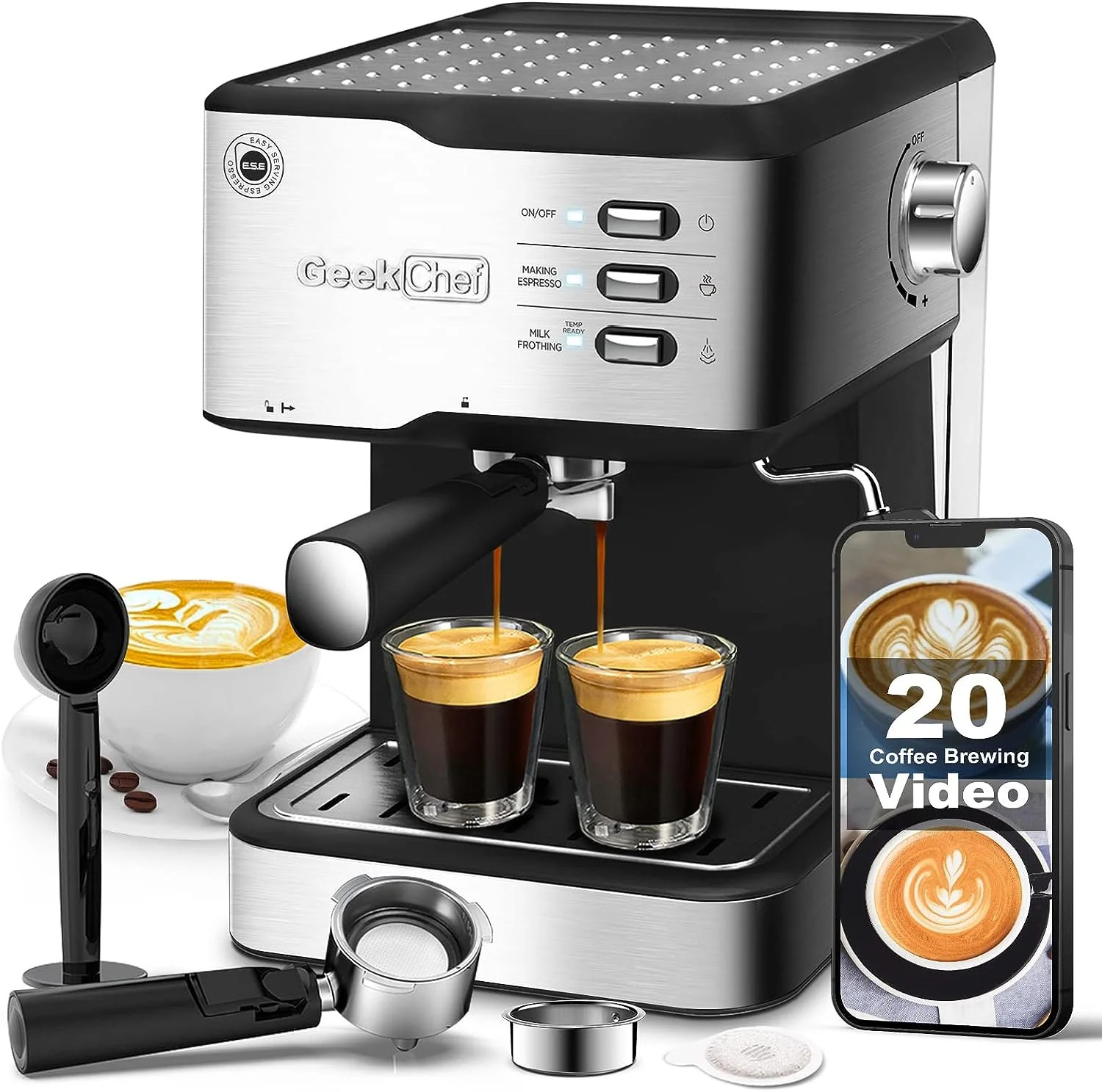 Geek Chef Espresso Machine Coffee Maker, 20 Bar Pump Pressure Espresso & Cappuccino Latte Maker w... | Walmart (US)
