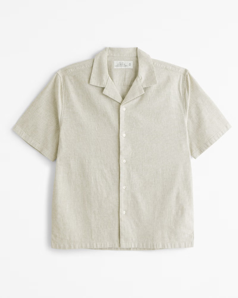 Abercrombie & Fitch Men's Camp Collar Summer Linen-Blend Shirt in Natural - Size XXL | Abercrombie & Fitch (US)