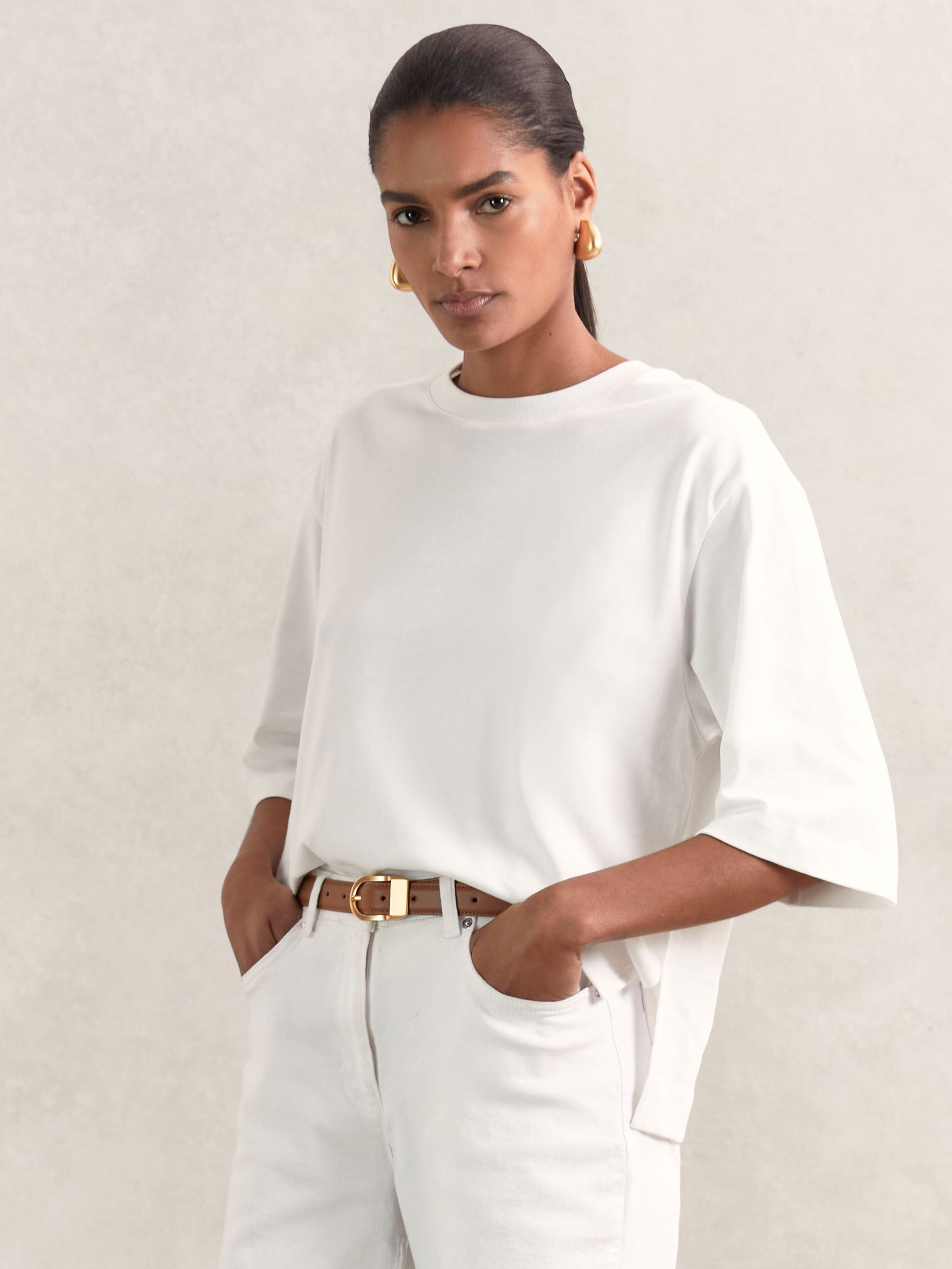 Reiss Oversized Cotton Crew Neck T-Shirt in White - REISS | Reiss UK