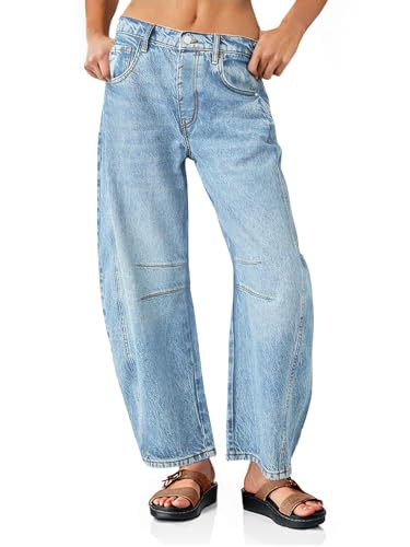 PLNOTME Women's Baggy Boyfriend Jeans Vintage Wide Leg Mid Rise Barrel Denim Ankle Pants | Amazon (US)