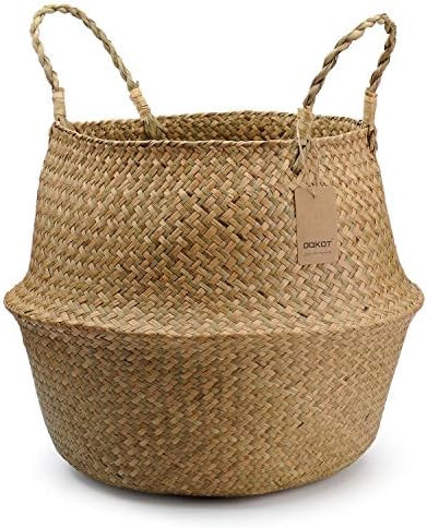 Large Woven Seagrass Belly Basket for Plant, Grocery, Picnic, 12" Diameter x 14" Height | Amazon (US)