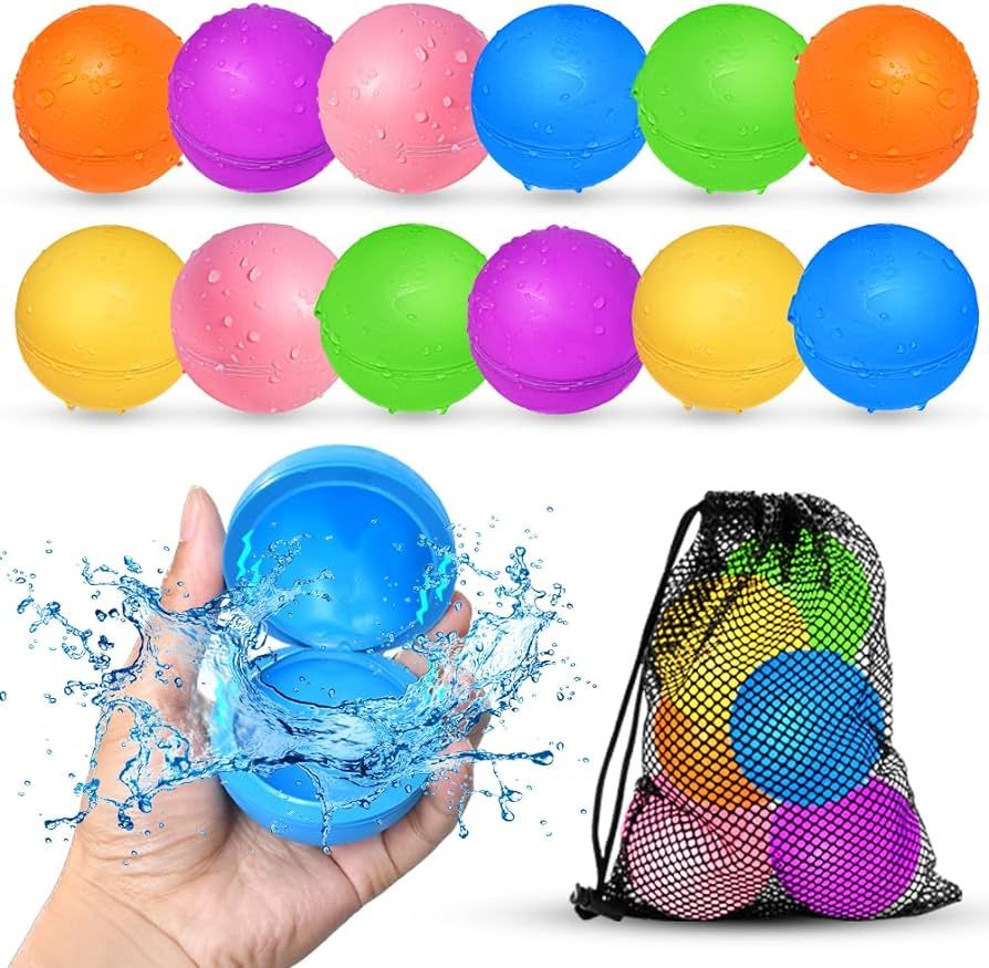 SOPPYCID 12 Pcs Reusable Water Balloons, Pool Beach Water Toys for Boys and Girls, Outdoor Summer Toys for Kids Ages 3-12, Magnetic Water Ball for Outdoor Activities | Amazon (US)