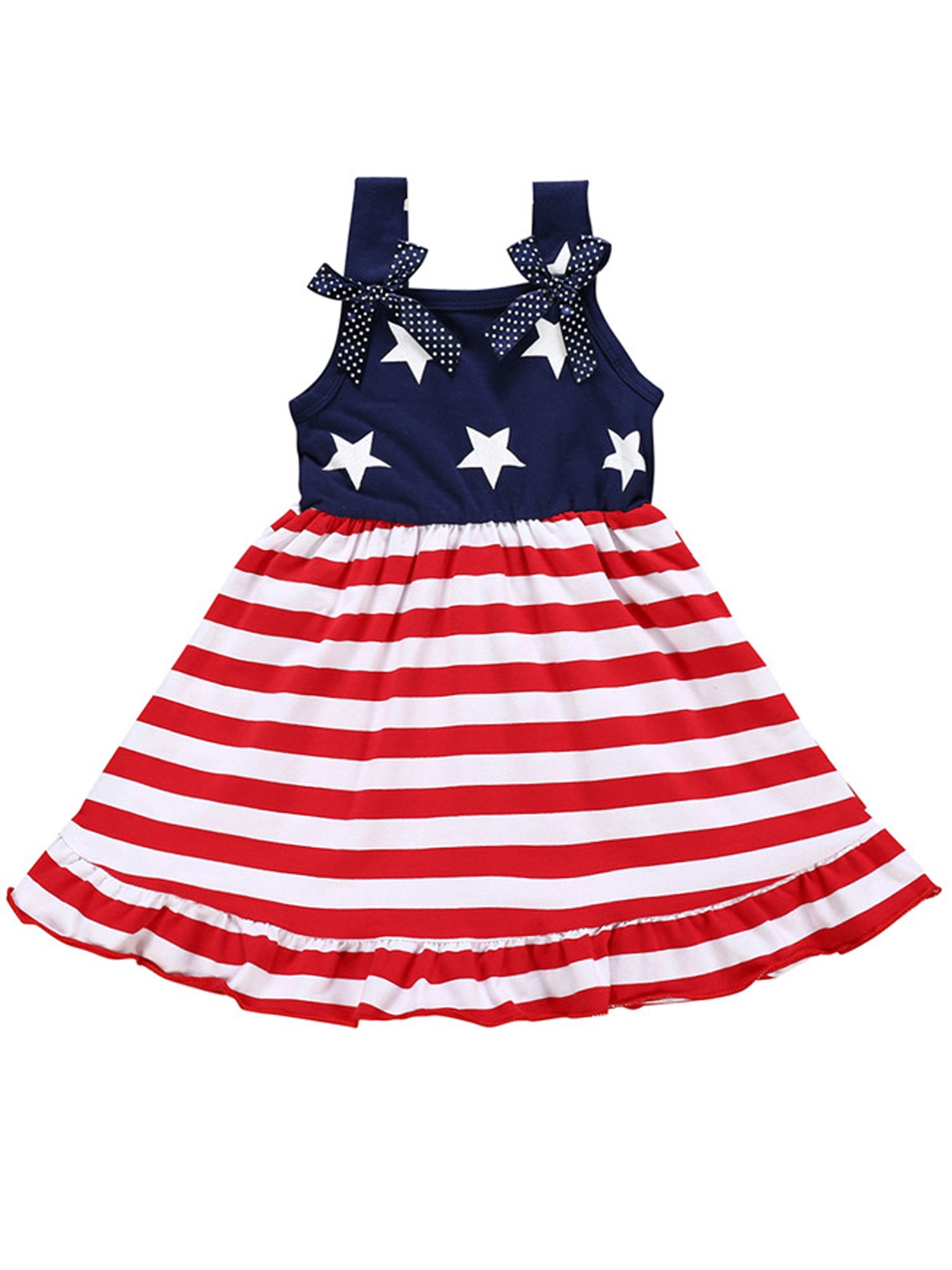 Toddler Kids Baby Girls 4th of July Outfit Straps Bowknot Stars Striped Dress Independence Day Cl... | Walmart (US)