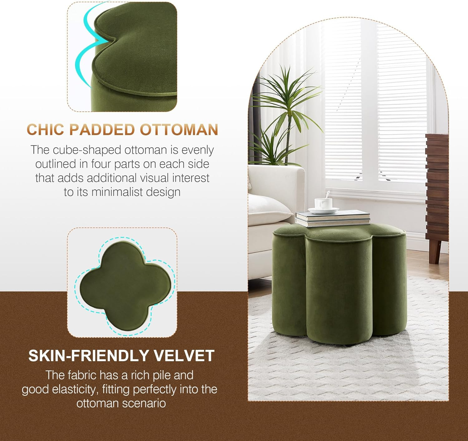 Zesthouse Flower Pouf Ottoman Foot Rest, Velvet Fabric Poofy Ottoman Footstool for Couch, Modern ... | Amazon (US)