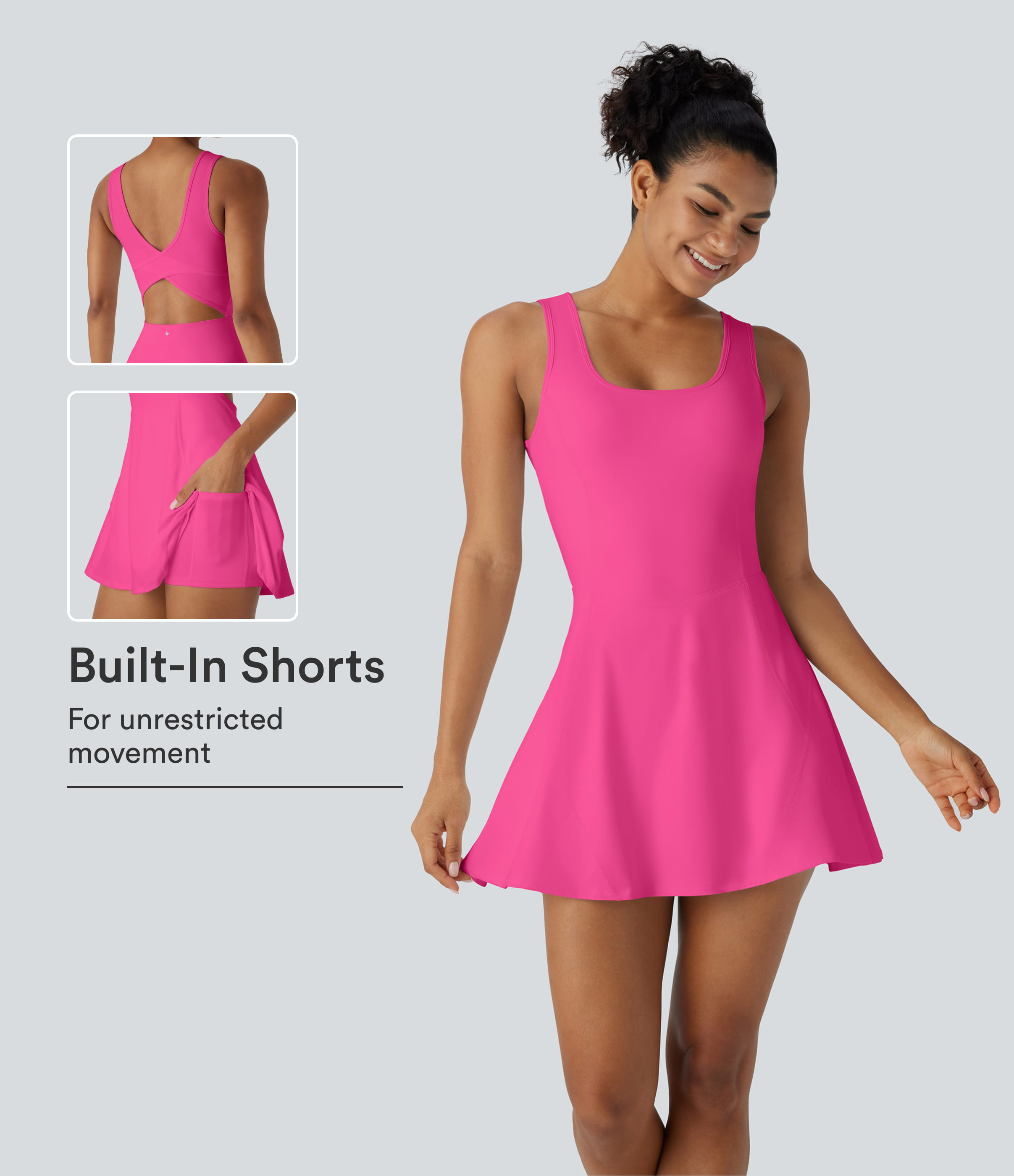 Halara SoftlyZero™ Airy U Neck 2-in-1 Pocket Mini Cool Touch Dance Active Dress Workout Dress - Fuchsia Fedora - M | HALARA