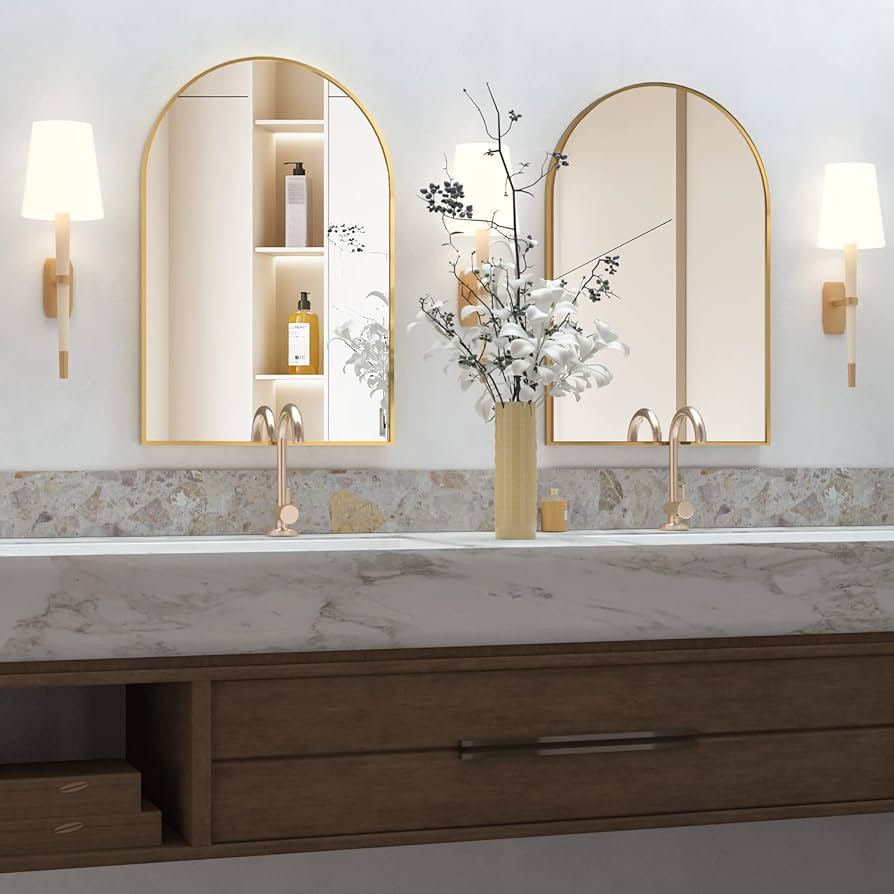 Wall Mounted Mirror, Arched Wall Mirror for Bathroom, 20"x30" Arch Bathroom Mirror with Metal Fra... | Amazon (US)
