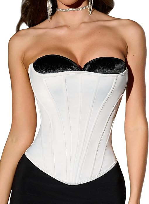 Overbust Corset Top for Women - 15 Steel Boned Lace Up Bustier Perfect Corset for Bridal Wedding ... | Amazon (US)