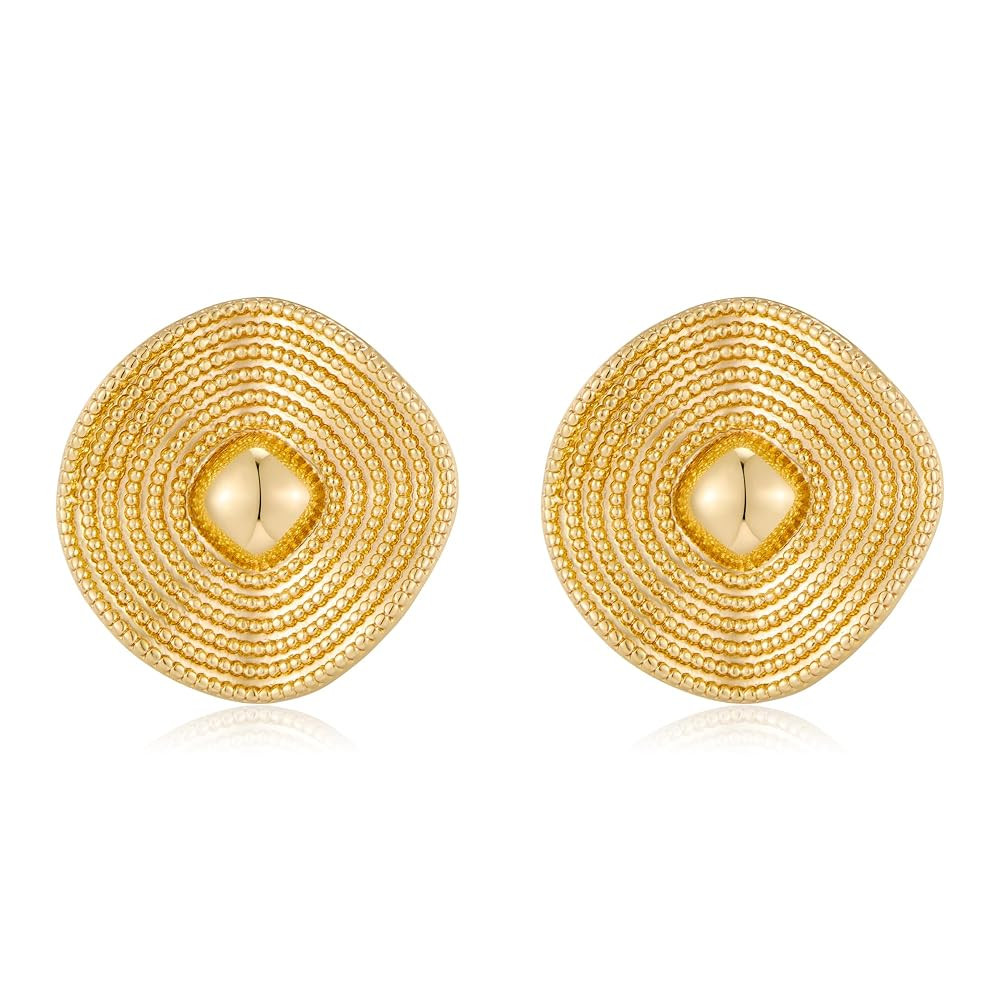 Chunky Gold Large Stud Earrings for Women Round Disc Stud Earrings Irregular Texture Earrings Tre... | Amazon (US)