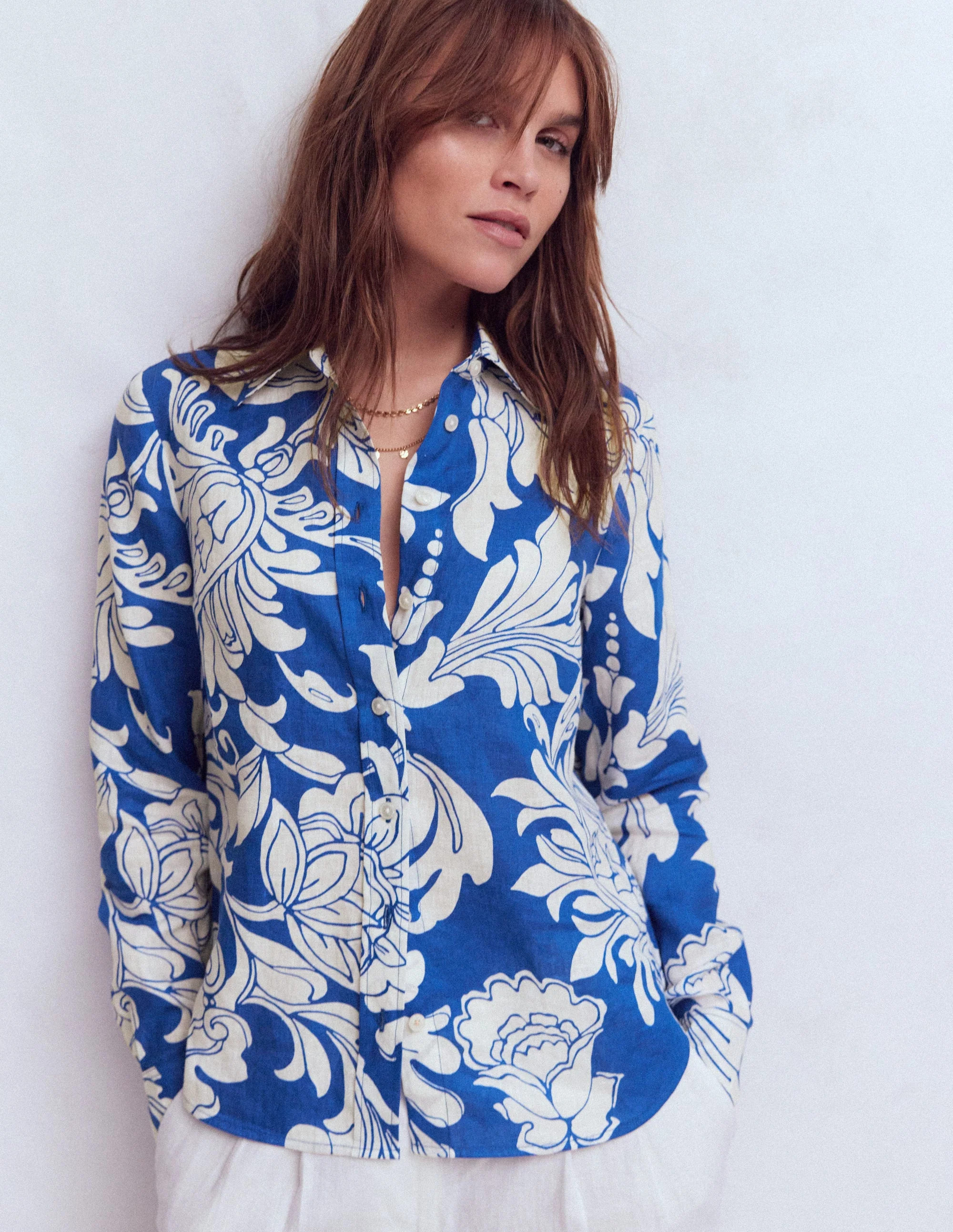 Sienna Linen Shirt-Blue, Botanical Flourish | Boden (US)