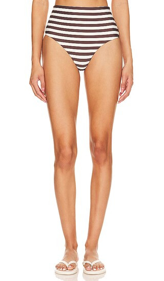 The High Waist Cheeky Bikini Bottom in Espresso Even Stripe | Revolve Clothing (Global)