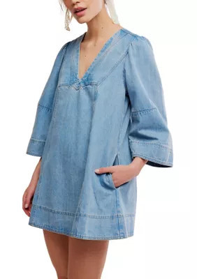 Free People Women's Goldie Balloon Sleeve Dress, Blue, Large | Belk