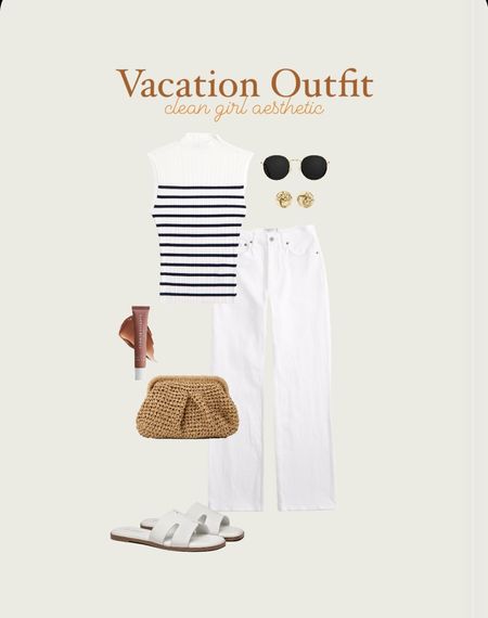 Vacation Outfit, vacation dress, vacation outfits, vacation outfits beach, vacation wear, vacation looks, vacation outfits amazon, vacation sets, spring break 2024, resort wear, white jeans, white jeans outfit, abercrombie jeans, abercrombie tank, striped tank, straw bag, straw clutch, straw purse, raffia bag, raffia clutch, raffia purse, white sandals, h sandals

#LTKfindsunder100