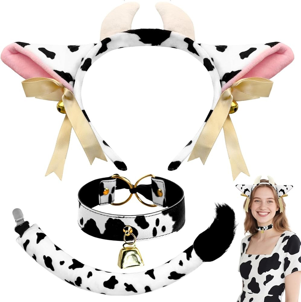 Dokeawo Cow Costume Accessories for Women - Cow Ears Headband, Tails & Cowbell Necklace Choker fo... | Amazon (US)