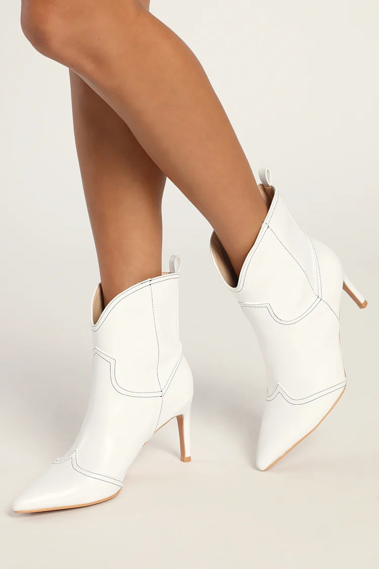 Luglyn White Pointed-Toe Ankle Booties | Lulus (US)
