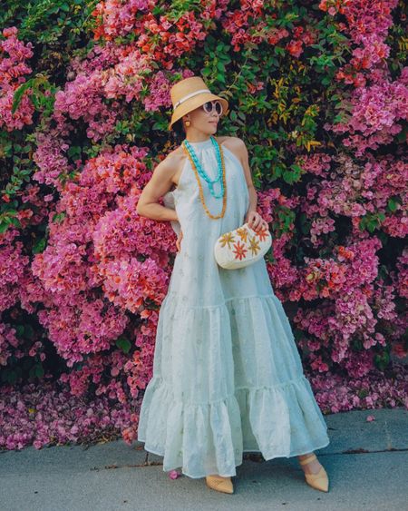 Floral maxi dress and raffia beaded bag (from Zara) . 

#LTKWedding #LTKParties #LTKSeasonal