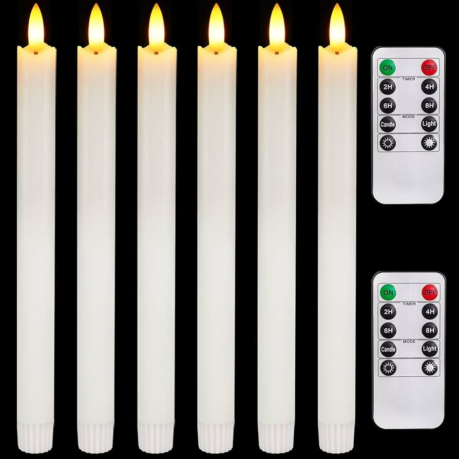 Homemory 6 Pcs Flameless Taper Candles with Remote Timer and Dimmer, White Candle Sticks Battery ... | Amazon (US)