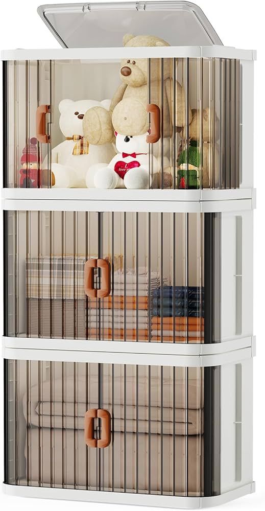 LEHOM Lidded Home Storage Bins - 17 Gal Stackable Closet Organizers with Lockable Doors, Plastic ... | Amazon (US)
