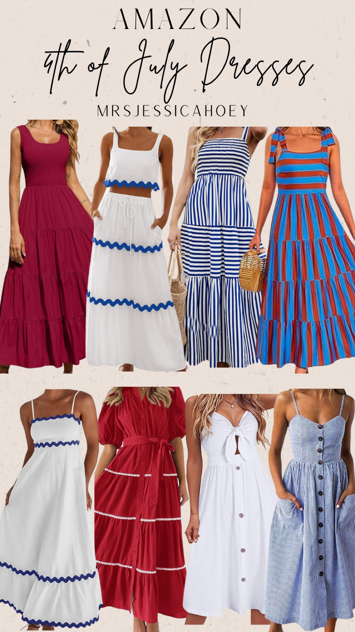 Women’s dresses. Spring summer dresses. 4th of July dresses outfit. Red white blue. Smock top spaghetti strap tie strap button down front tie dress. Two piece set. Vacation outfit. 

#LTKSummerSales #LTKSeasonal #LTKFindsUnder100