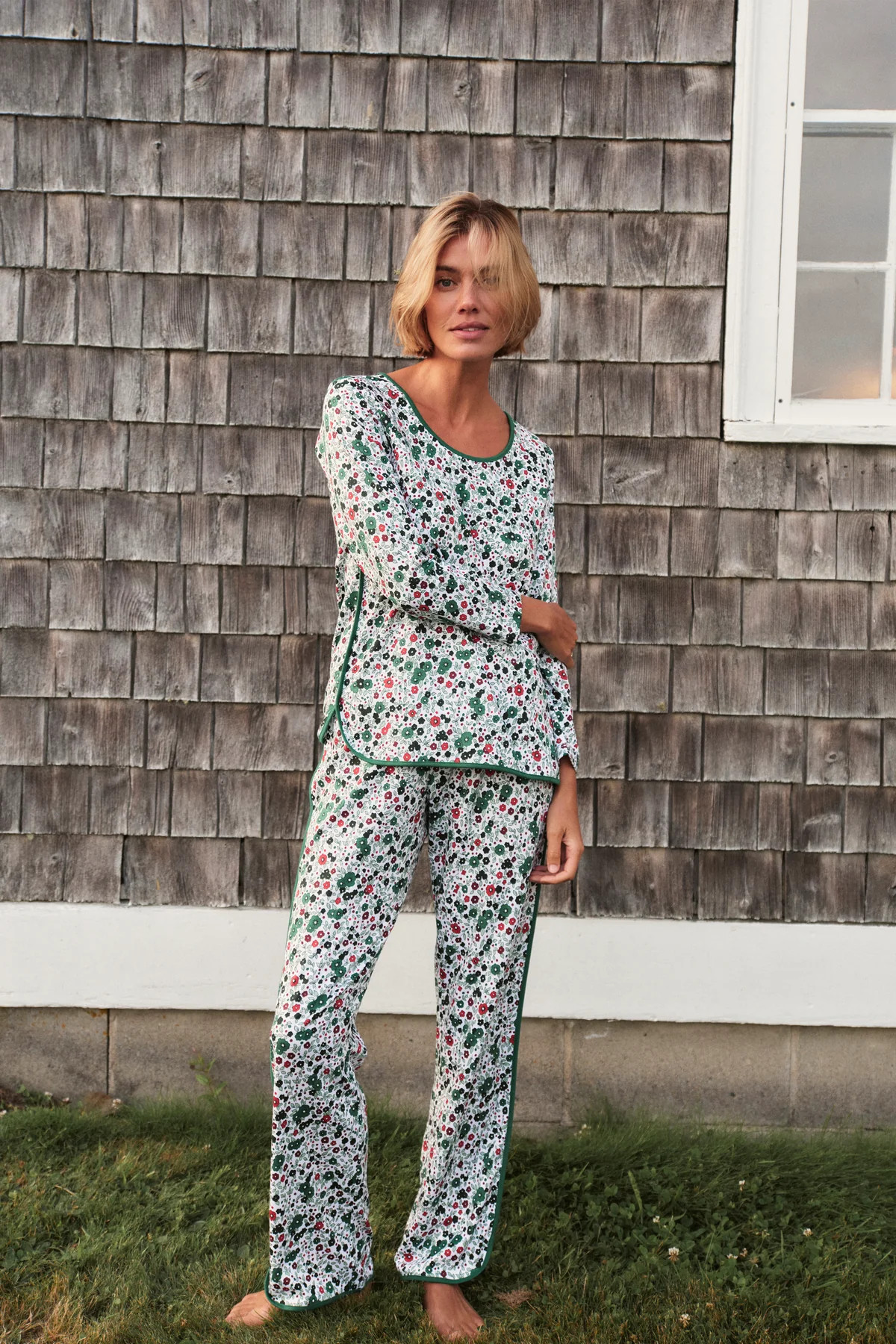 Pima Long-Long Set in Classic Green Vivian Floral | Lake Pajamas
