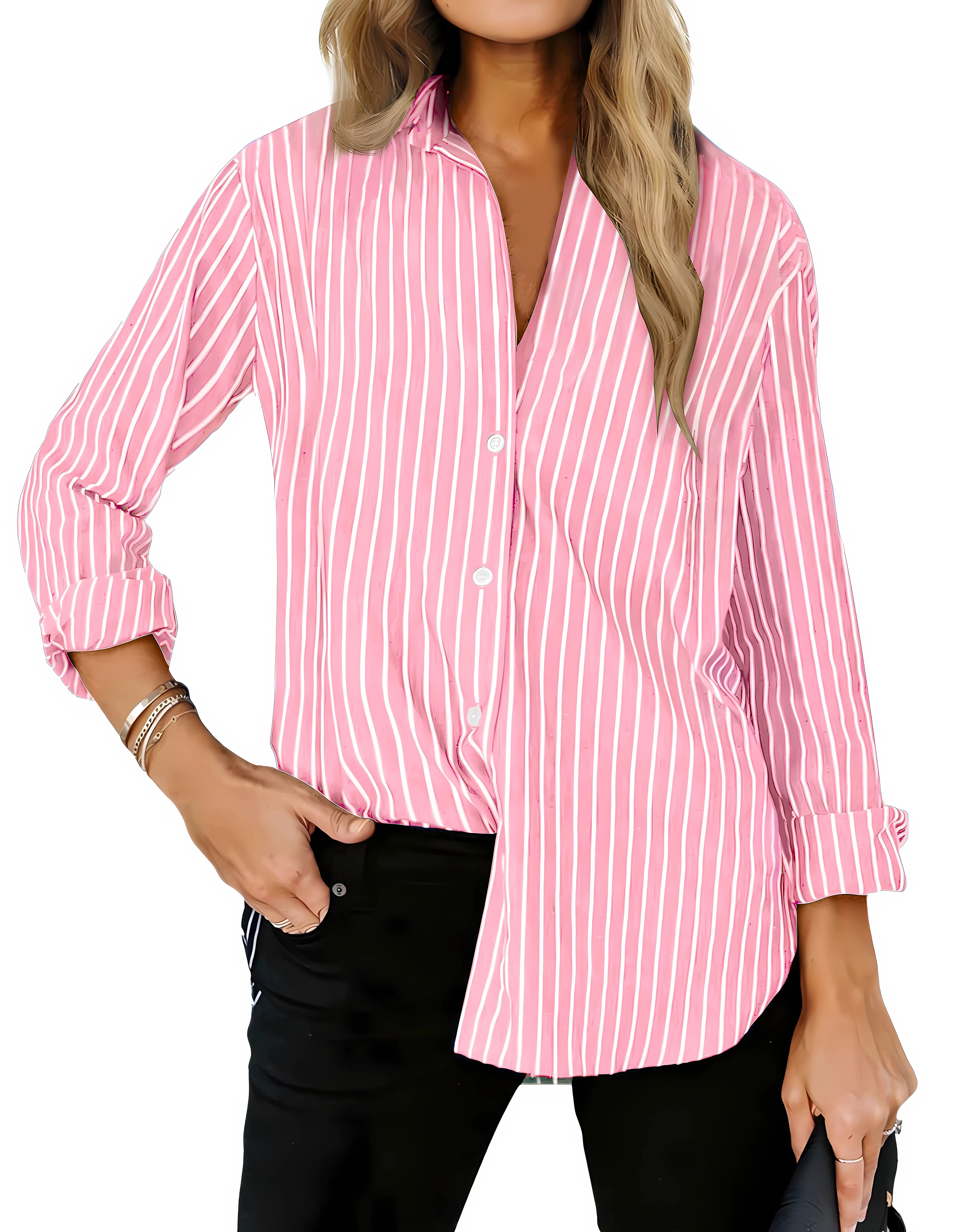 Fantaslook Striped Button Down Shirts for Women Classic Long Sleeve Collared Office Work Blouses ... | Walmart (US)