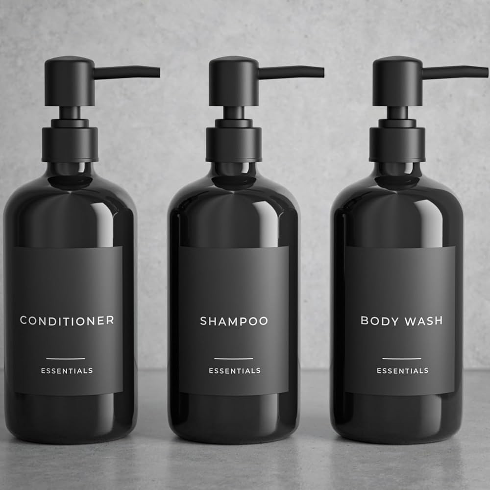 Stylish Shampoo and Conditioner Dispenser Set of 3 - Modern 21oz Shower Soap Bottles with Pump an... | Amazon (US)