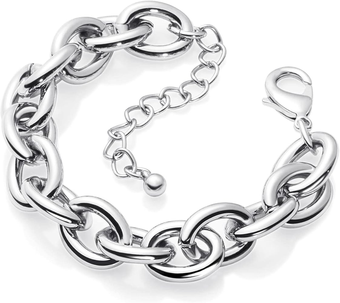 LANE WOODS Gold Bracelets for Women 14k Gold Plated Chunky Thick Large Link Chain Bracelet | Amazon (US)