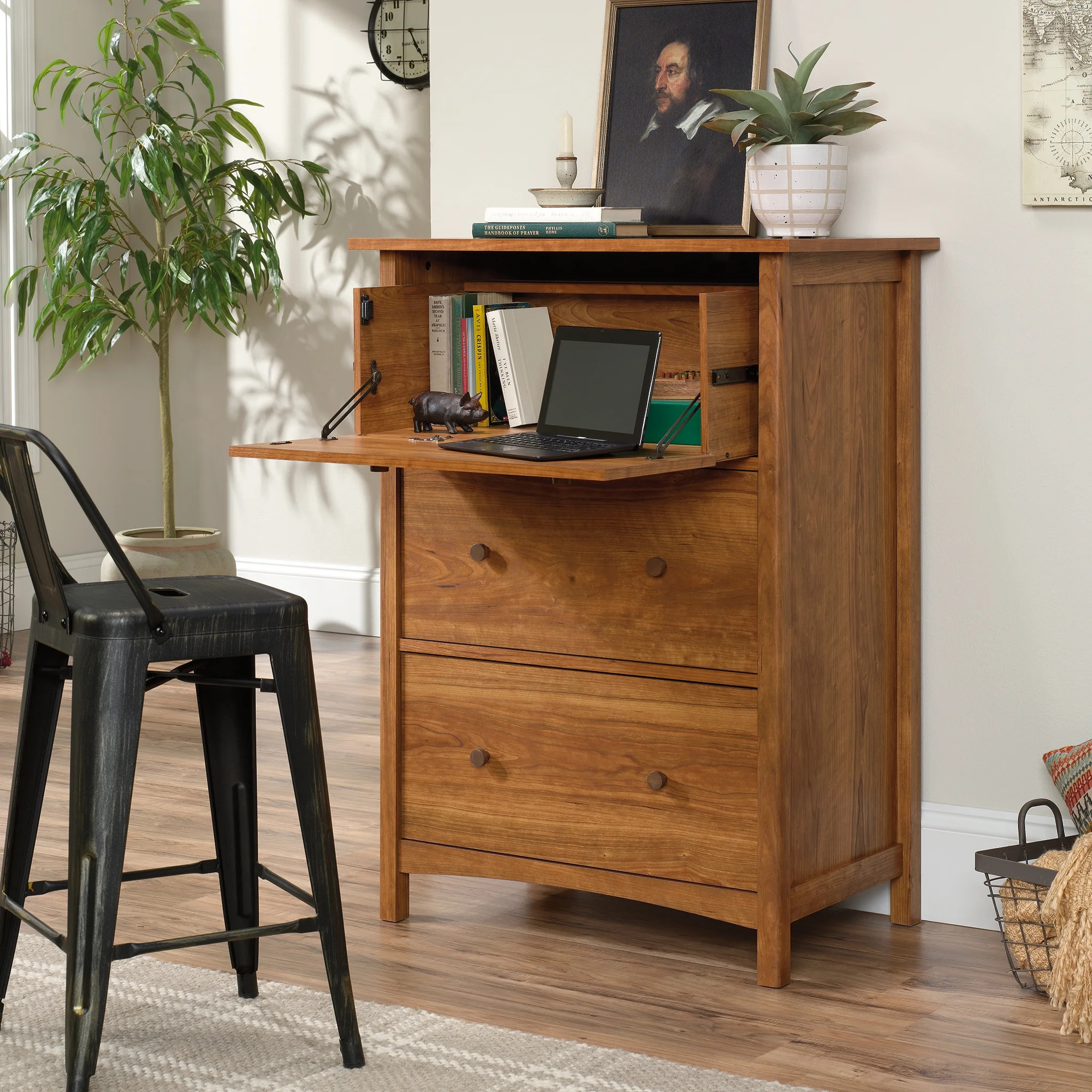 Sauder Union Plain Drop Front Secretary Desk, Prairie Cherry Finish - Walmart.com | Walmart (US)