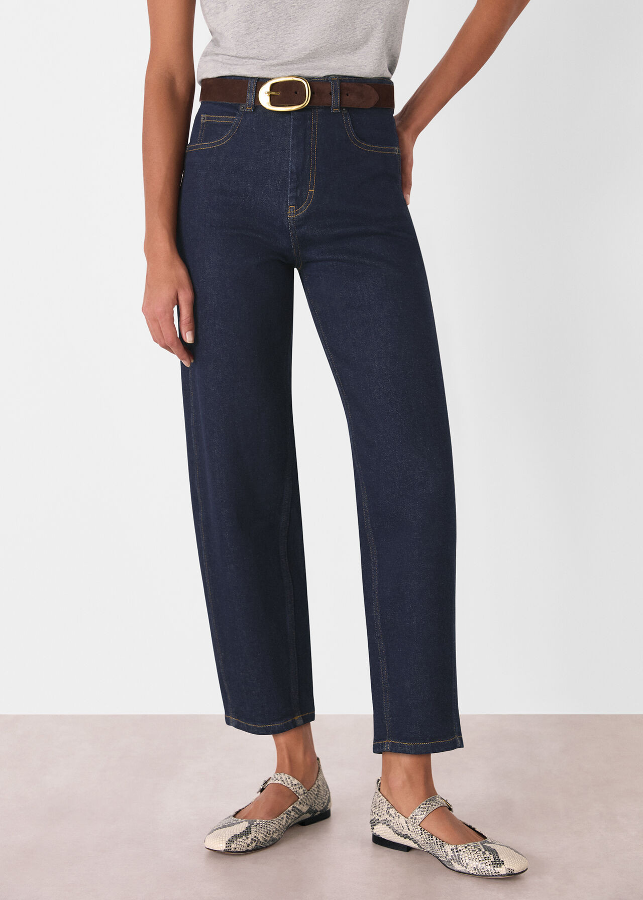 Dark Denim Stretch Barrel Leg Jean | WHISTLES | Whistles UK | | Whistles