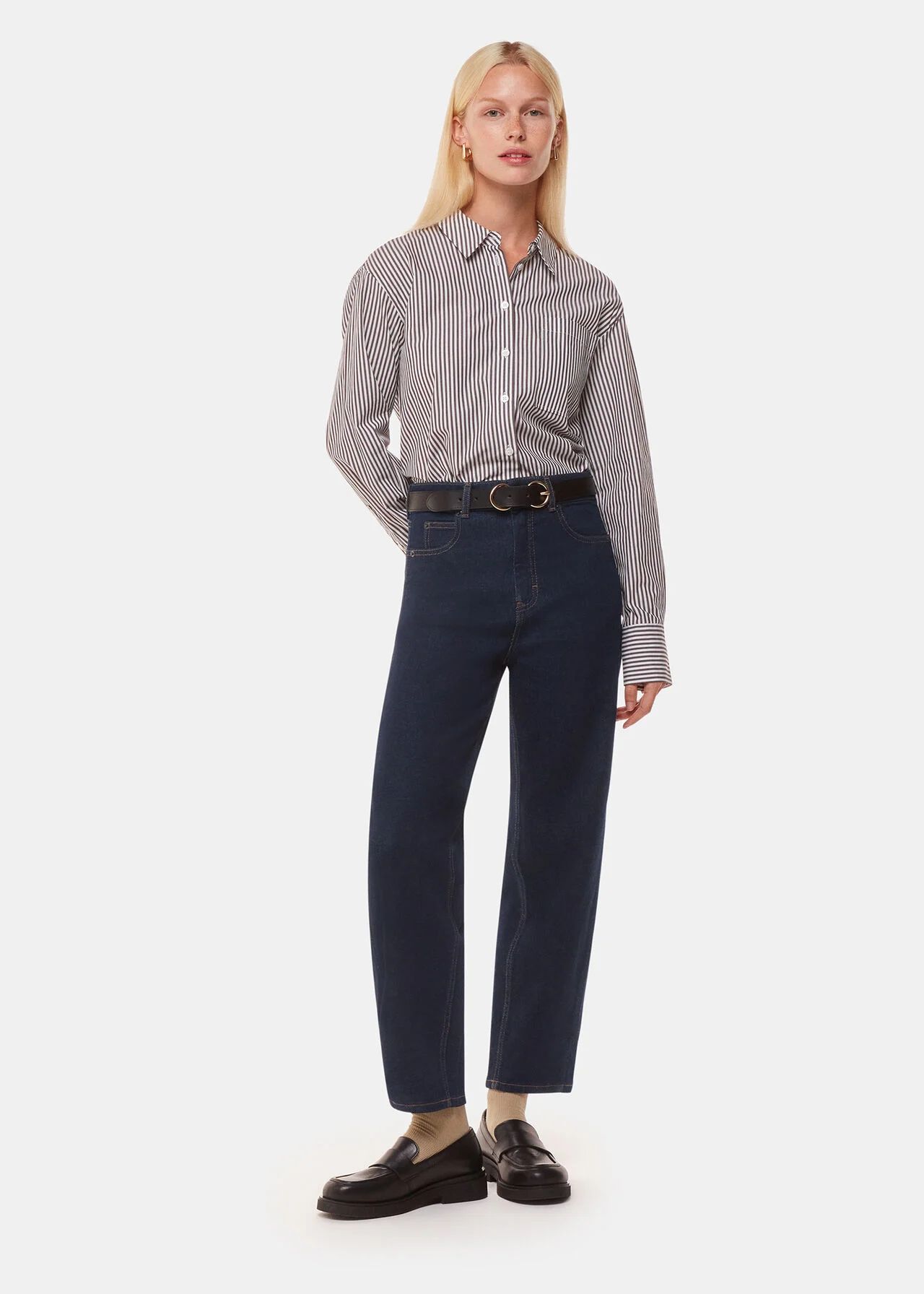 Dark Denim Stretch Barrel Leg Jean | WHISTLES | Whistles UK | | Whistles