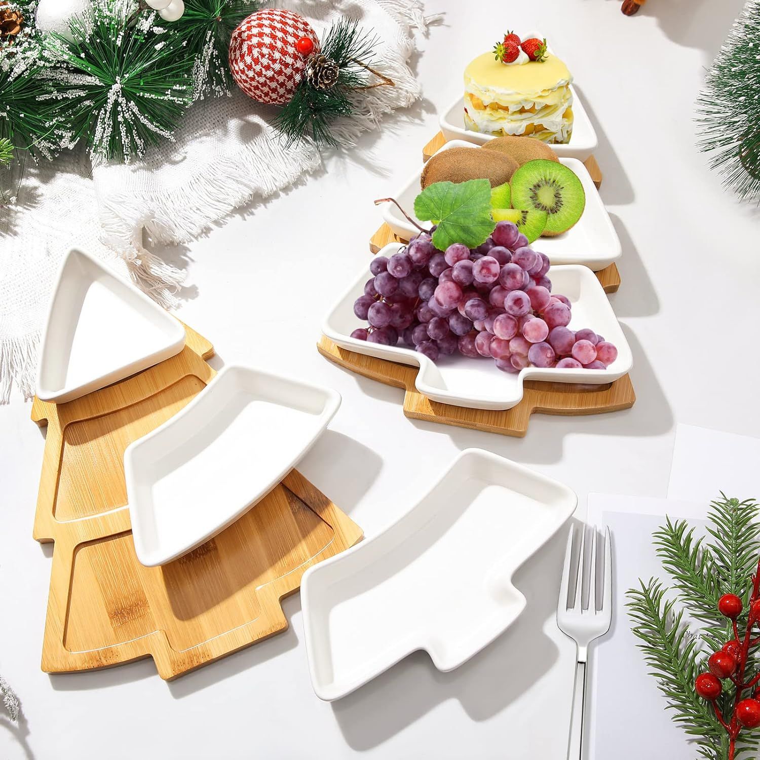 EBOOT 2 Sets Christmas Tree Dessert Serving Dishes White Tree Plates Chip and Dip Set Christmas S... | Amazon (US)