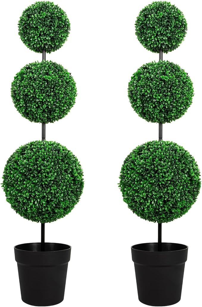 4FT Artificial Triple Ball Topiary Trees with Black Planter Pot, Outdoor Indoor Realistic Faux Sh... | Amazon (US)