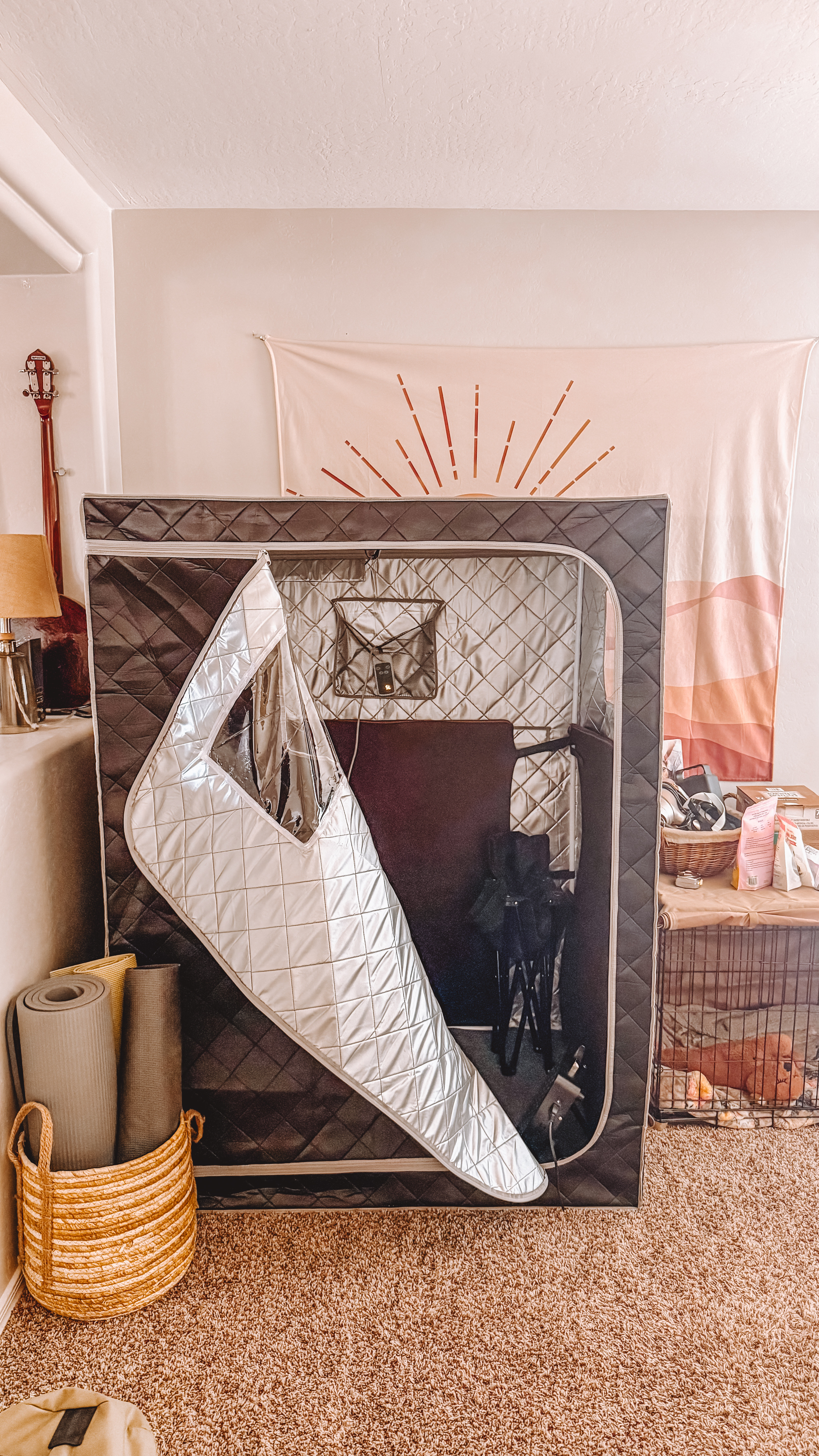 My in home infrared sauna from Amazon, yoga mats, and rattan basket with handles! 

My beautiful sun wall hangin was discontinued unfortunately, but I linked a few similar options 👌🏻

#LTKActive #LTKHome