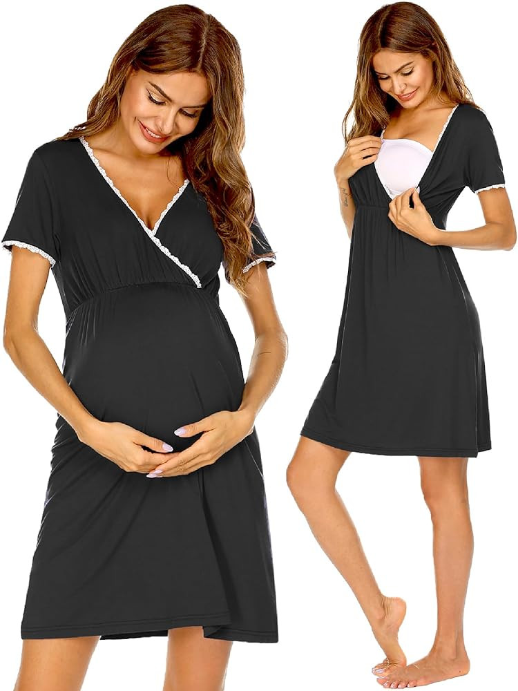 Ekouaer Nursing Nightgown Delivery and Labor Gown for Hospital Short Sleeve Maternity Breastfeedi... | Amazon (US)
