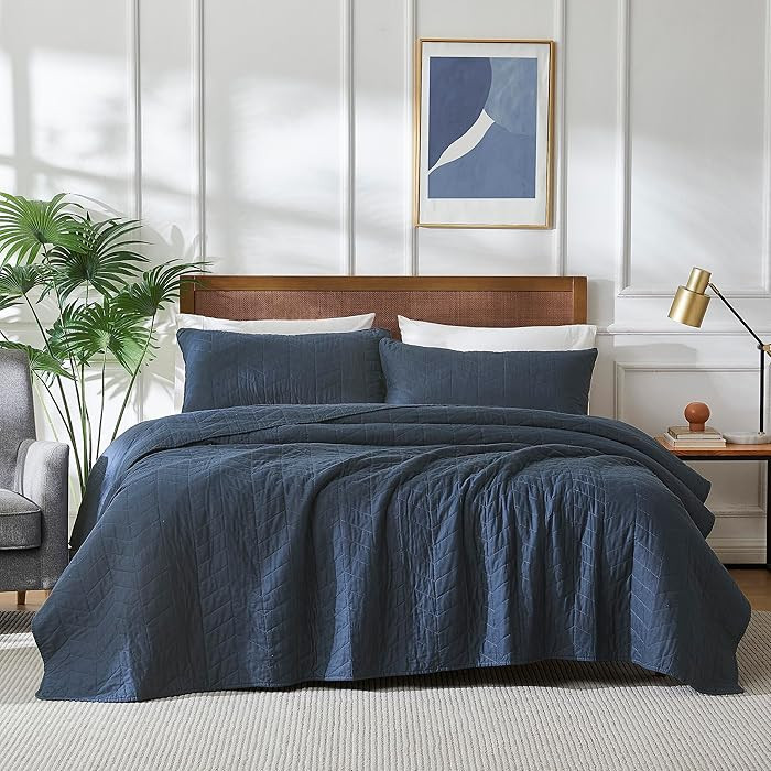 palassio Navy Blue Cotton Quilt Twin Size Bedding Sets with Pillow Sham, Lightweight Soft Bedspre... | Amazon (US)
