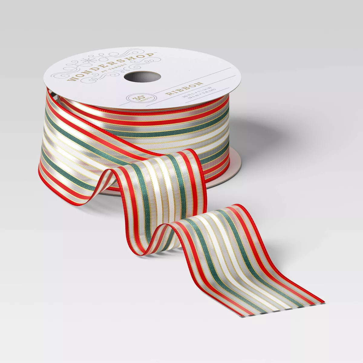 30' Christmas Fabric Ribbon Red White Green Striped - Wondershop™ | Target